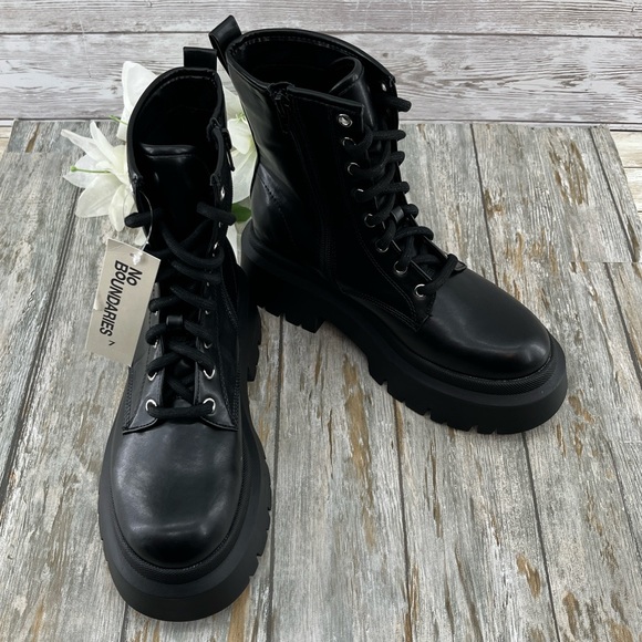 Women's Lug Sole Combat Moto Boots Black Size 7 - Picture 4 of 11